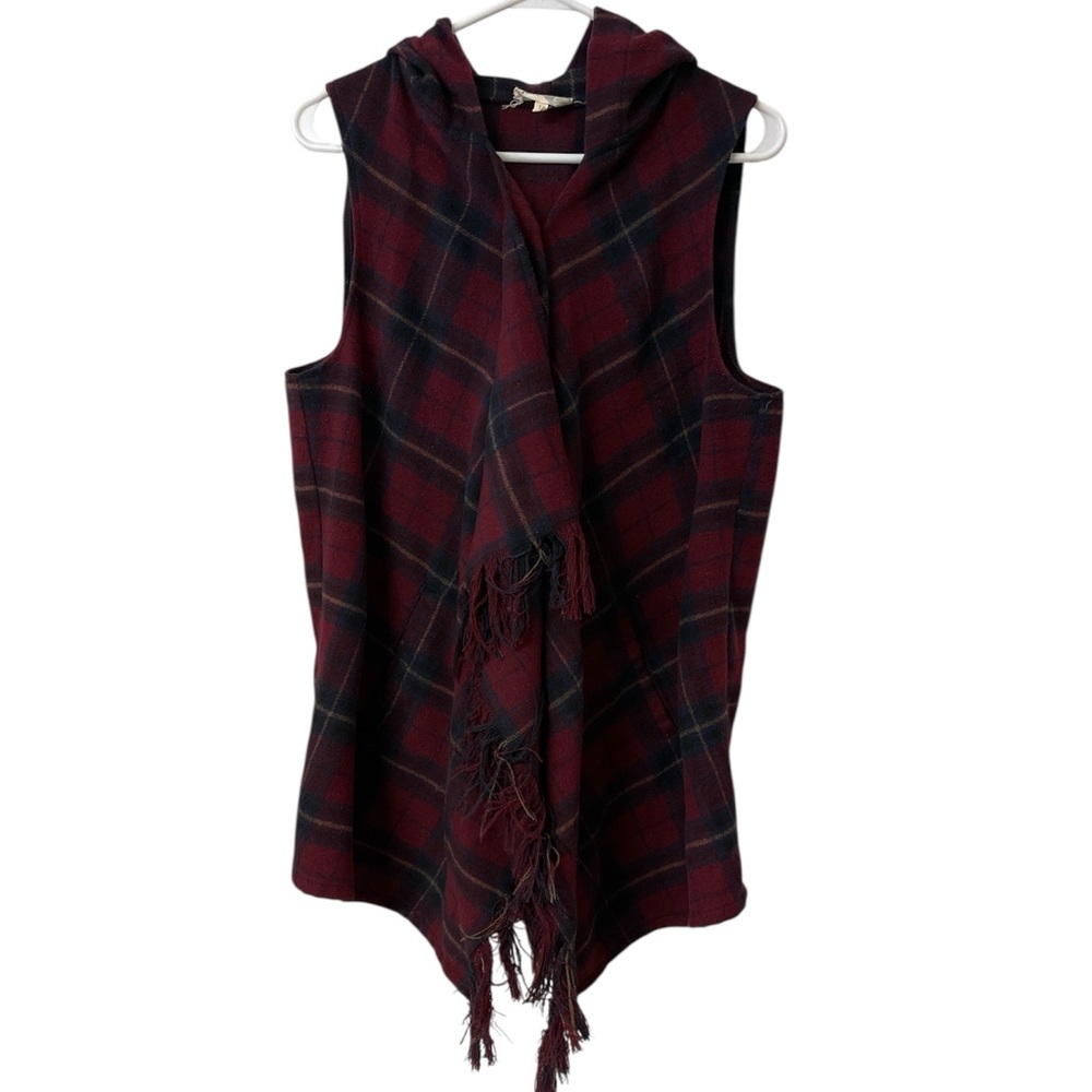 Jolt Plaid Sleeveless Cape Hooded Vest Lagenlook Layered Large